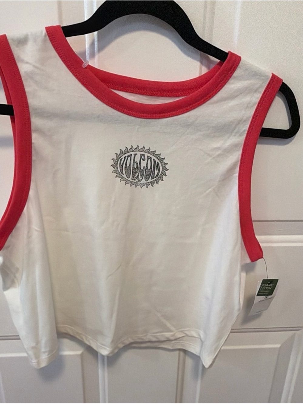Volcom White Crop Tank with Coral Pink Trim